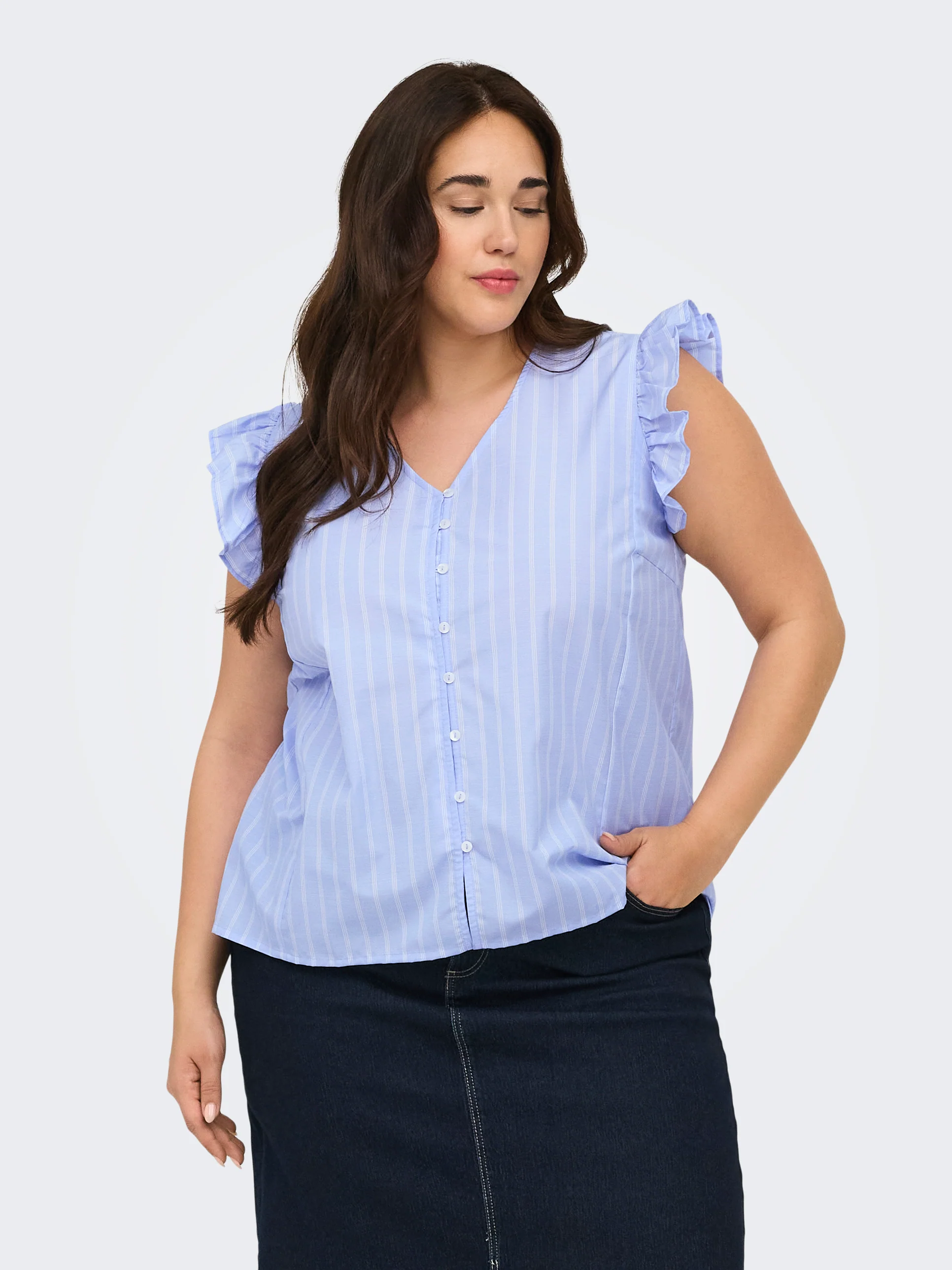 Only Carmakoma Blouse 15375657 243495001-Vista Blue/BRIGHT WHITE - Image 5