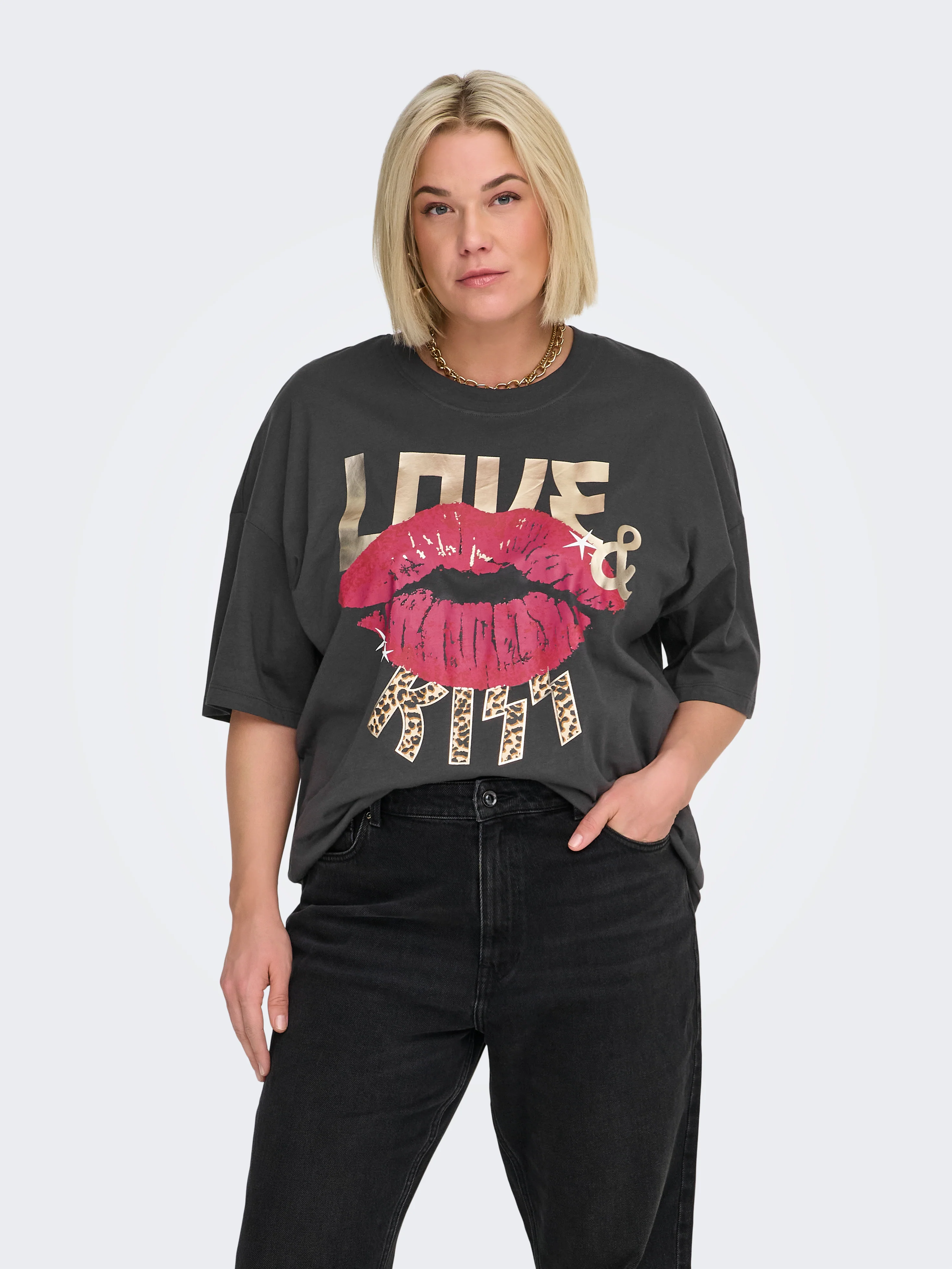 Only Carmakoma LM T-Shirt 15354558 177915009-Phantom/Lips - Image 4