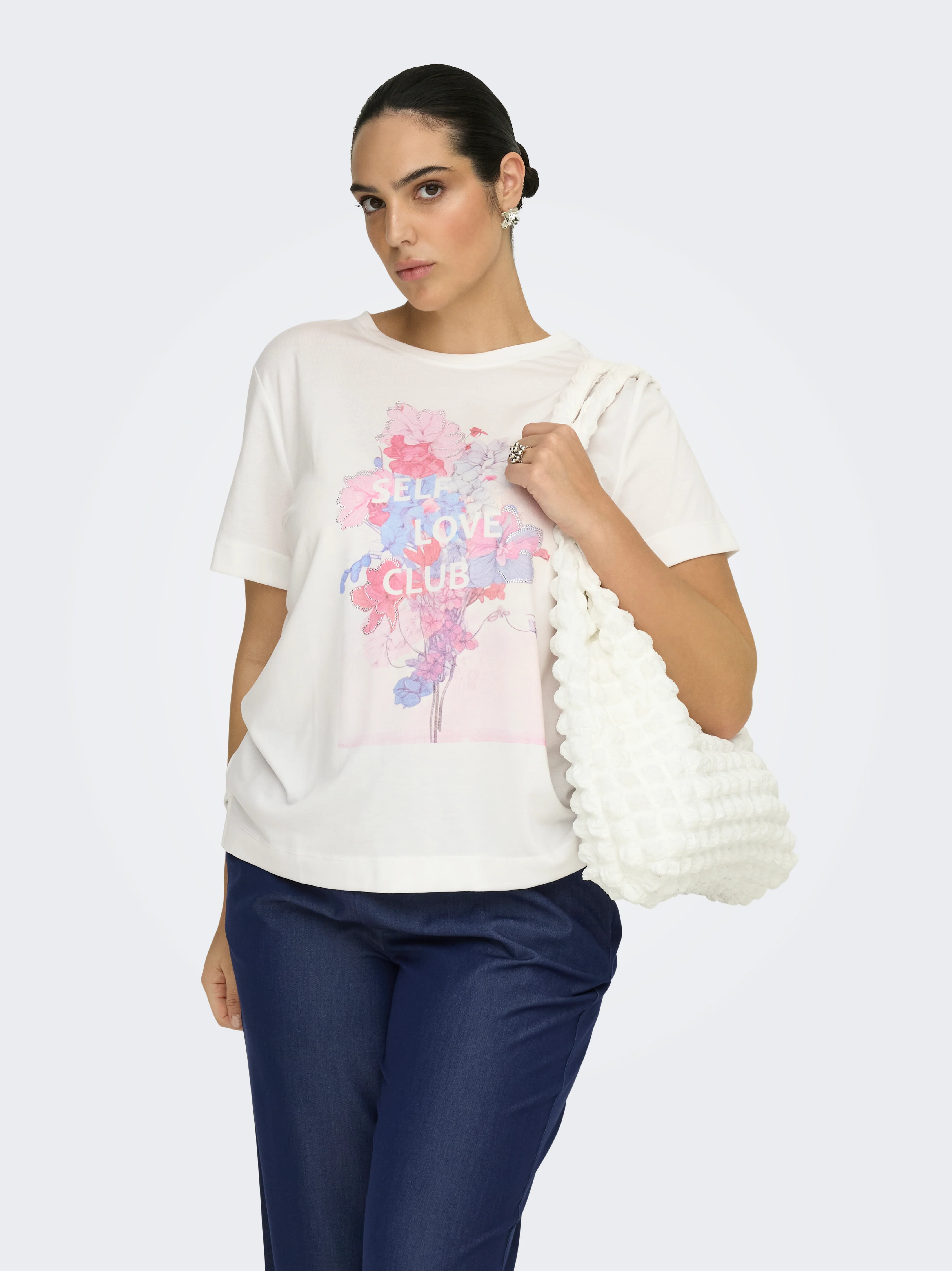 Only Carmakoma LM T-Shirt 15368821 177922002-Cloud Dancer/FLOWER - Image 4