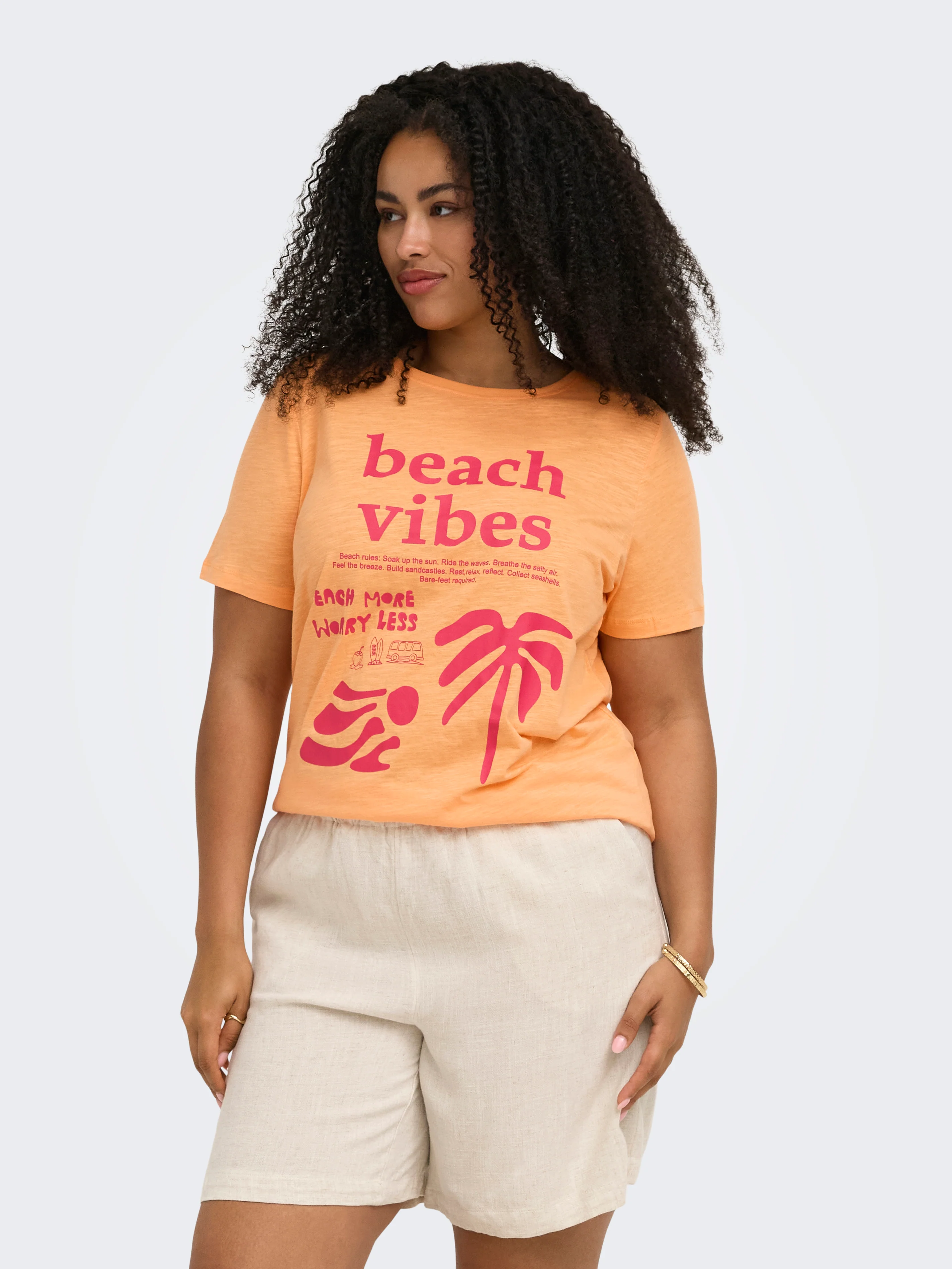 Only Carmakoma LM T-Shirt 15375562 178876003-Mock Orange/Raspberry Beach vibes