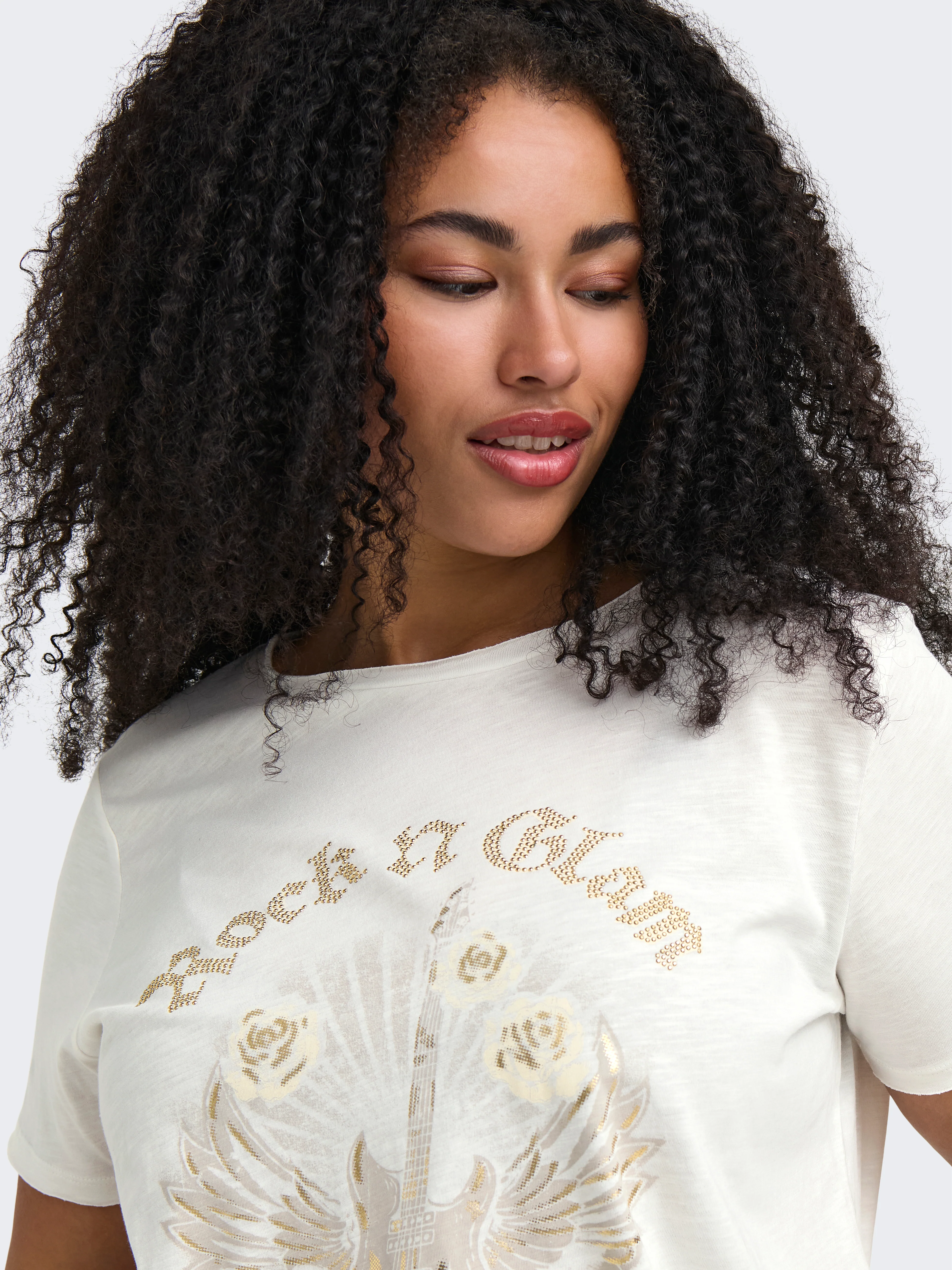 Only Carmakoma LM T-Shirt 15375565 177922001-Cloud Dancer/Rock - Gold foil - Image 6