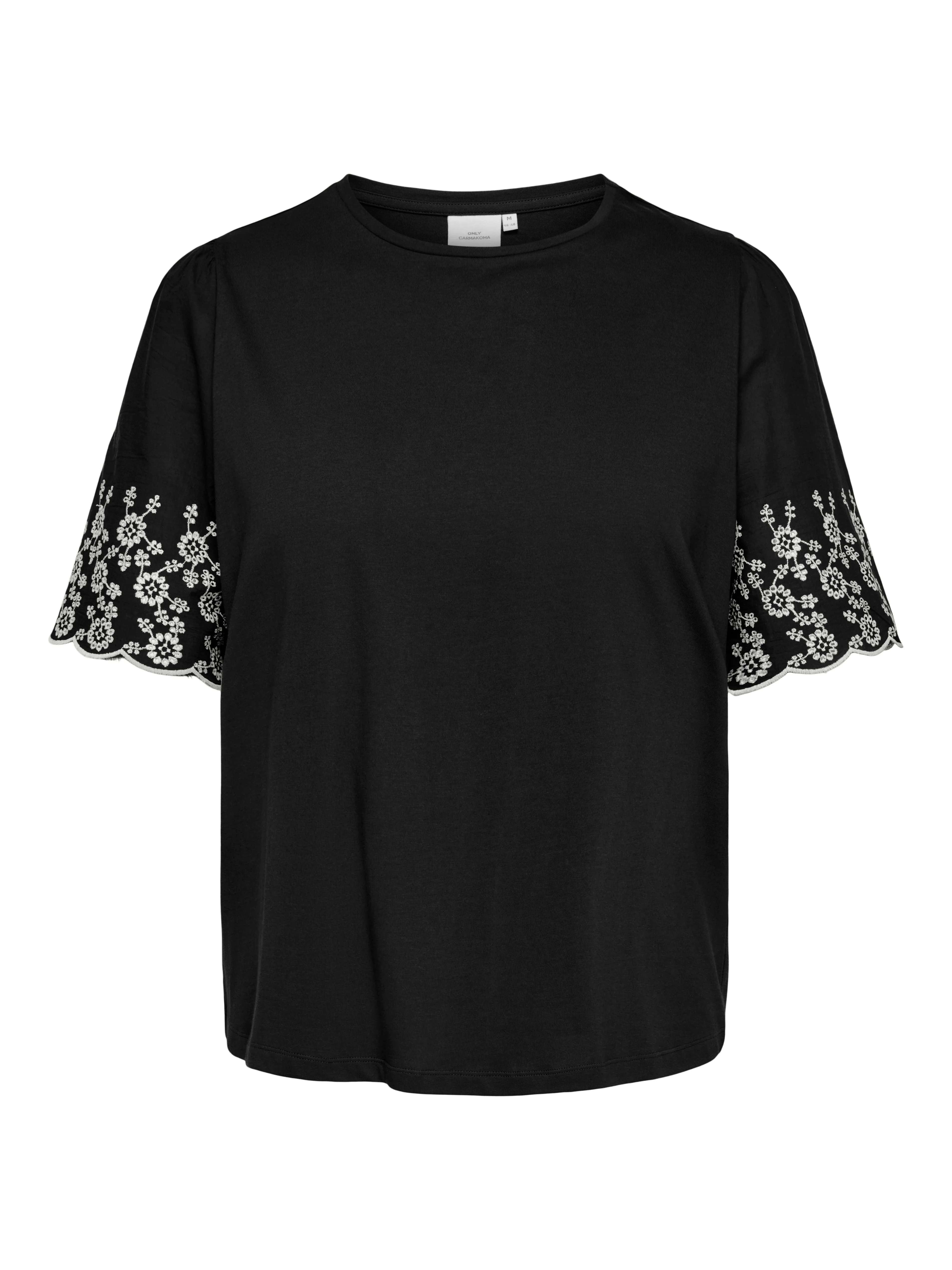 Only Carmakoma LM T-Shirt 15375747 177911001-Black/Cloud Dancer embroidery - Image 3
