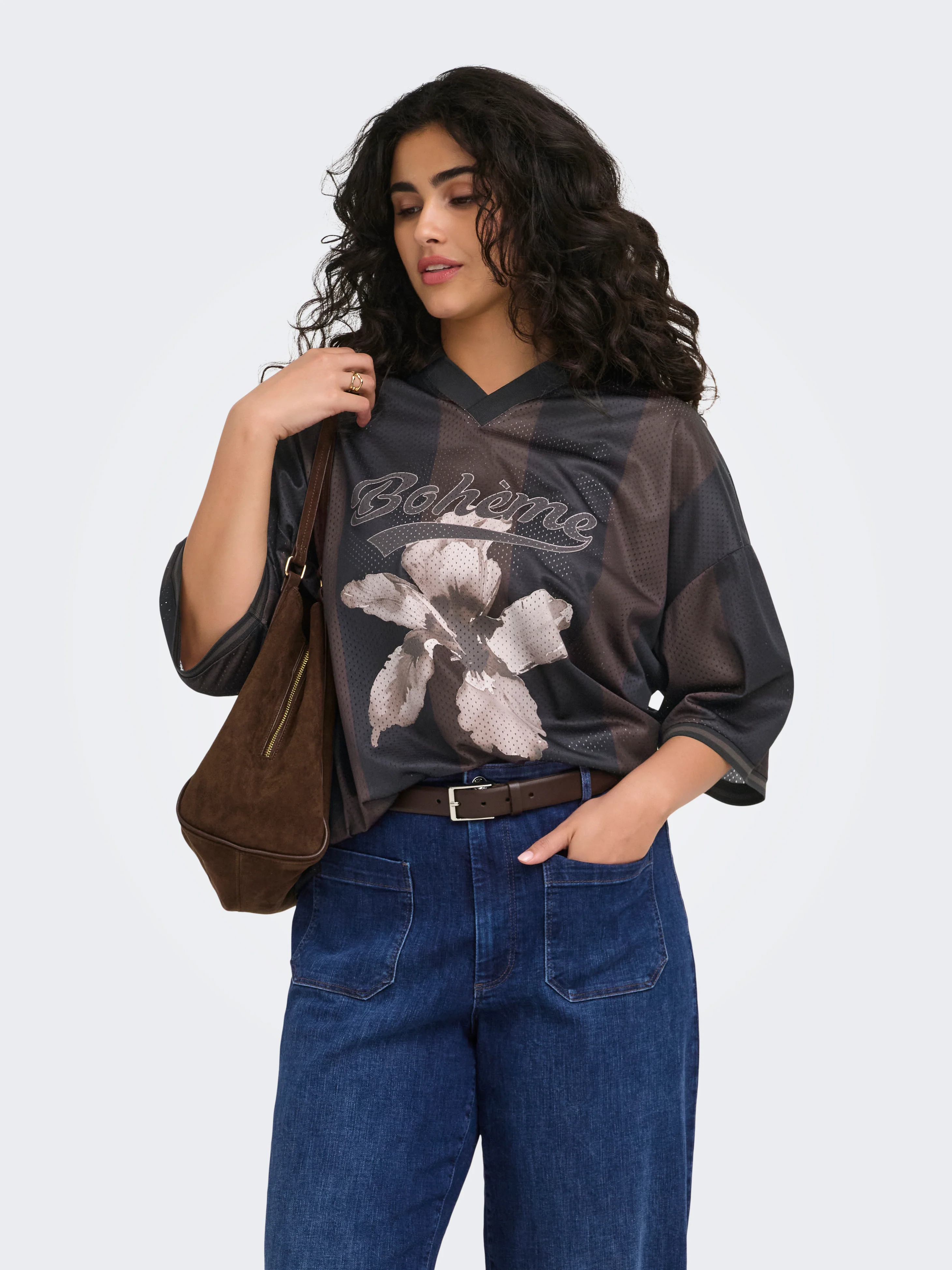 Only Carmakoma LM T-Shirt 15390746 177943002-Black Coffee/French roast+print boh - Image 4