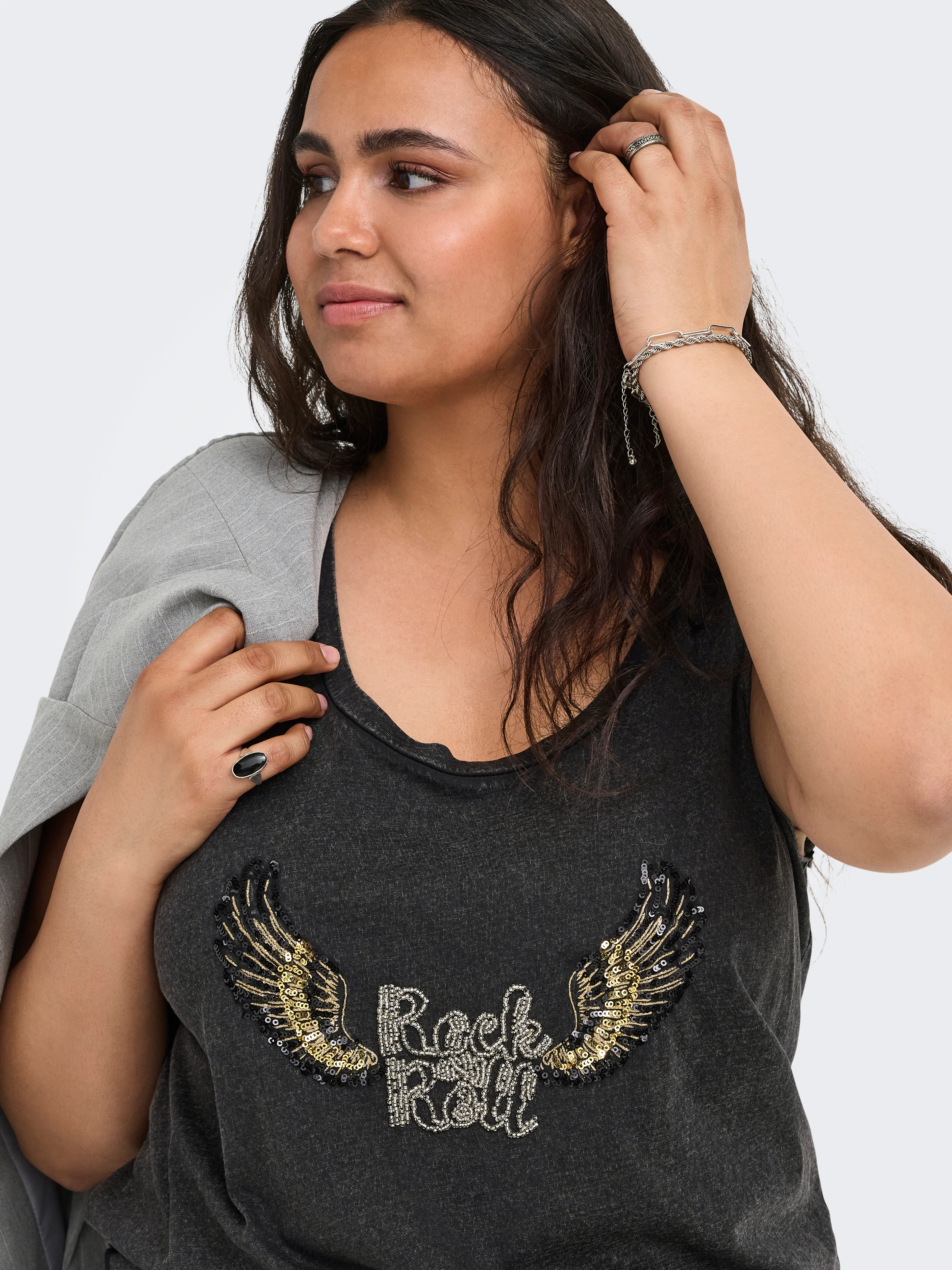 Only Carmakoma Top 15376448 177911001-Black/Rock &amp; roll wings - Image 3