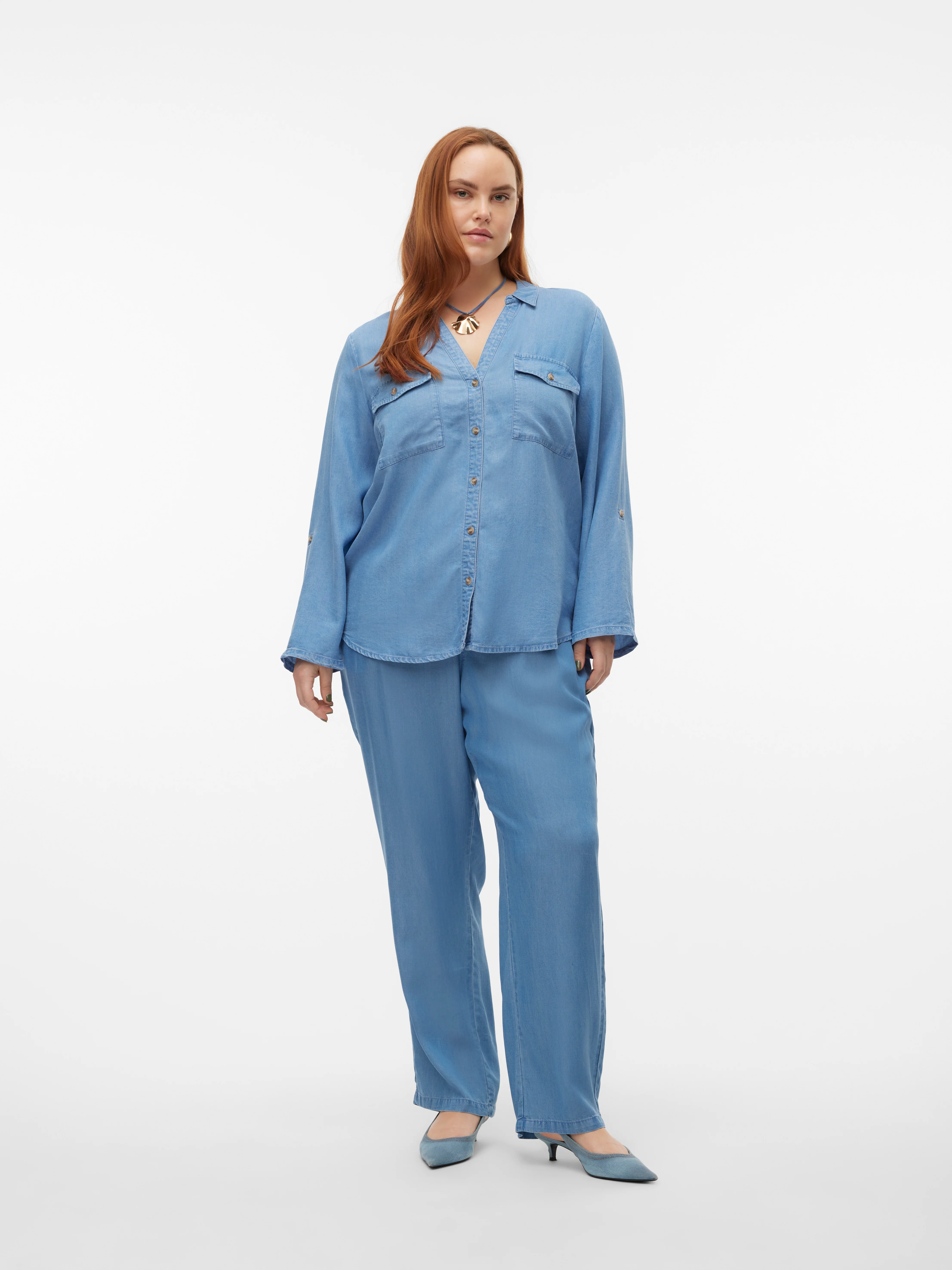 Vero Moda Curve Blouse 10305624 178001-Medium Blue Denim - Image 6