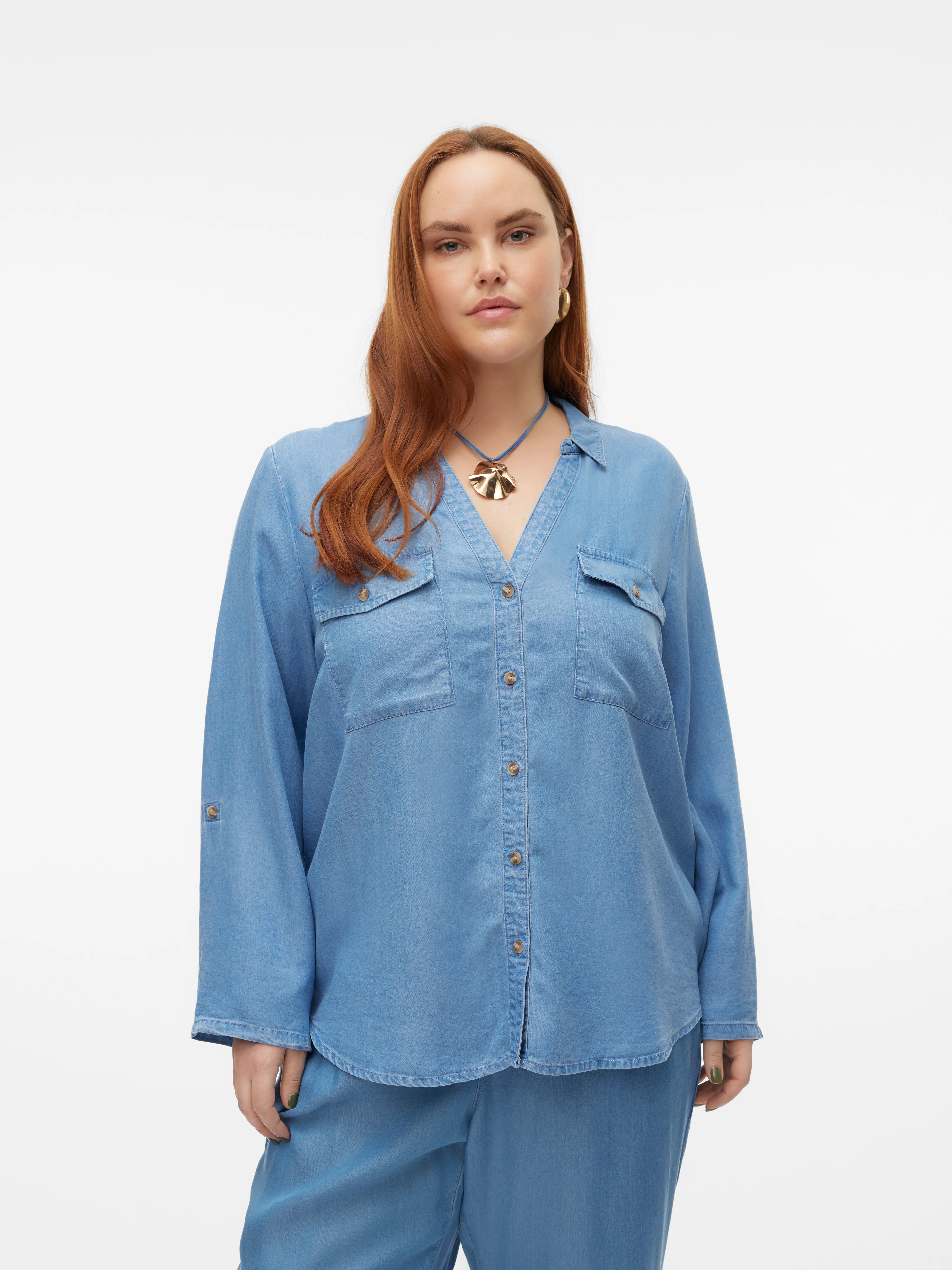 Vero Moda Curve Blouse 10305624 178001-Medium Blue Denim - Image 7