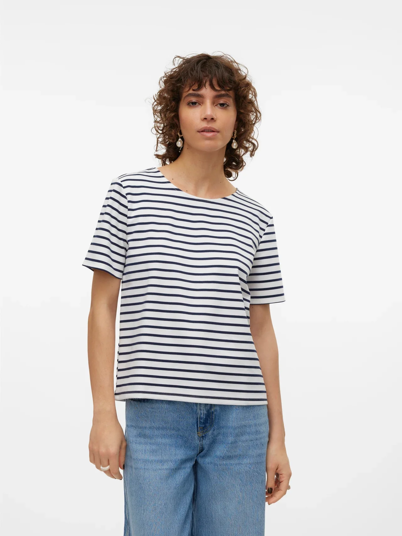 Vero Moda Curve LM T-Shirt 10343822 175598001-Snow White/NAVY BLAZER