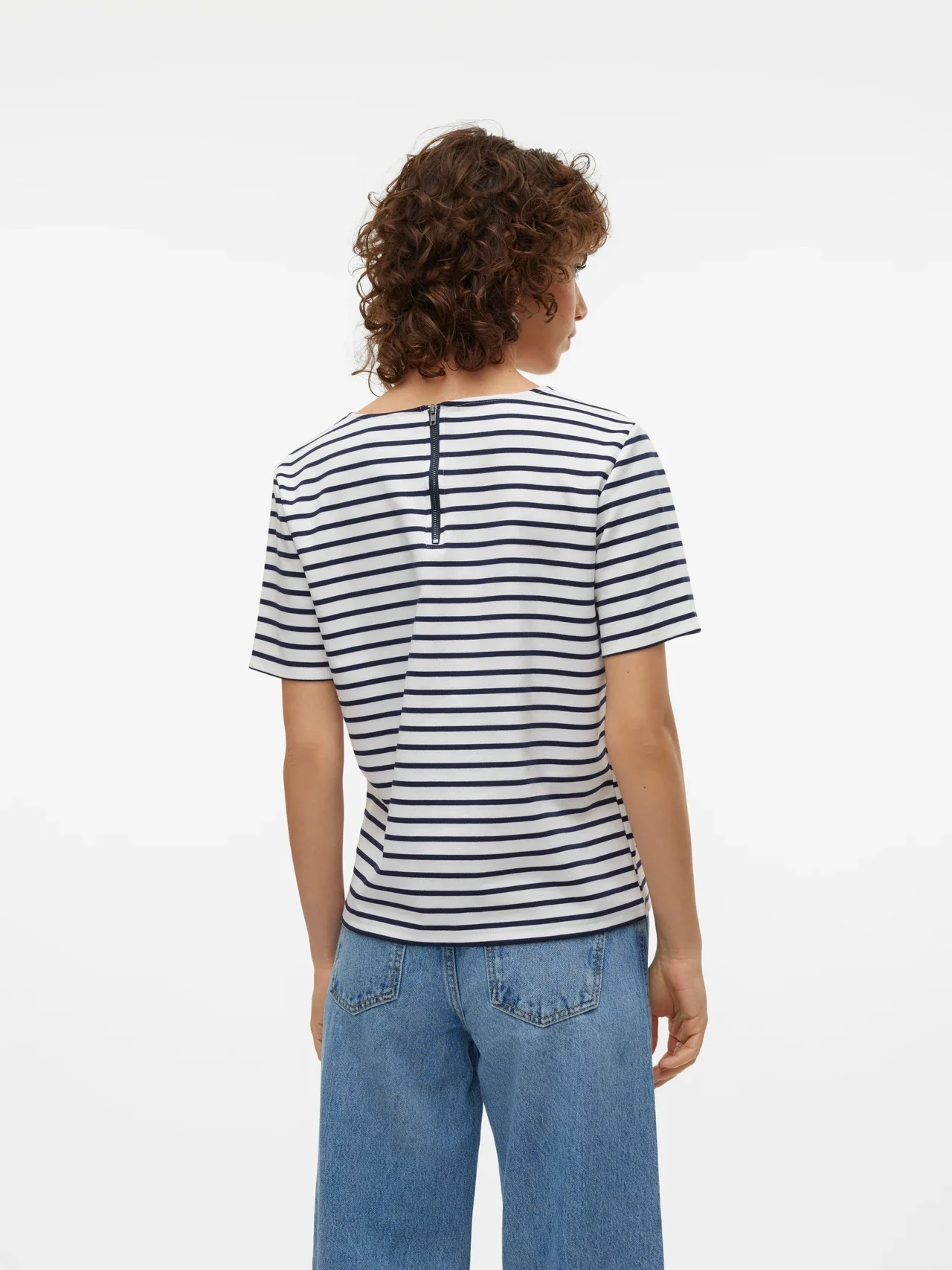 Vero Moda Curve LM T-Shirt 10343822 175598001-Snow White/NAVY BLAZER - Image 4